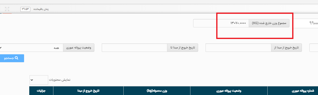 وزن ناخالص در پروانه عبوری